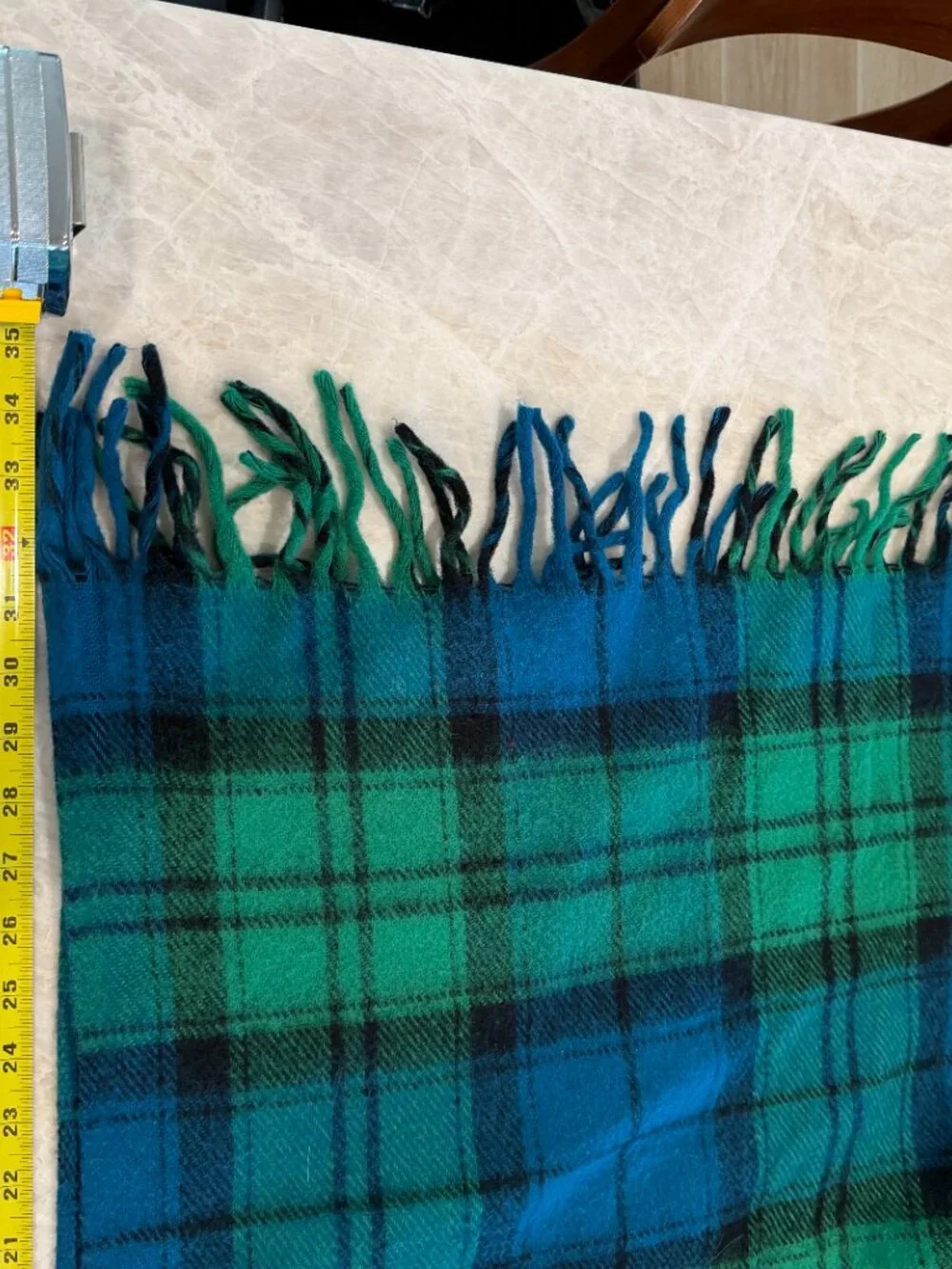 Vintage Faribo Black Watch Plaid Wool Blend Throw Blanket Fringe 70x52 USA